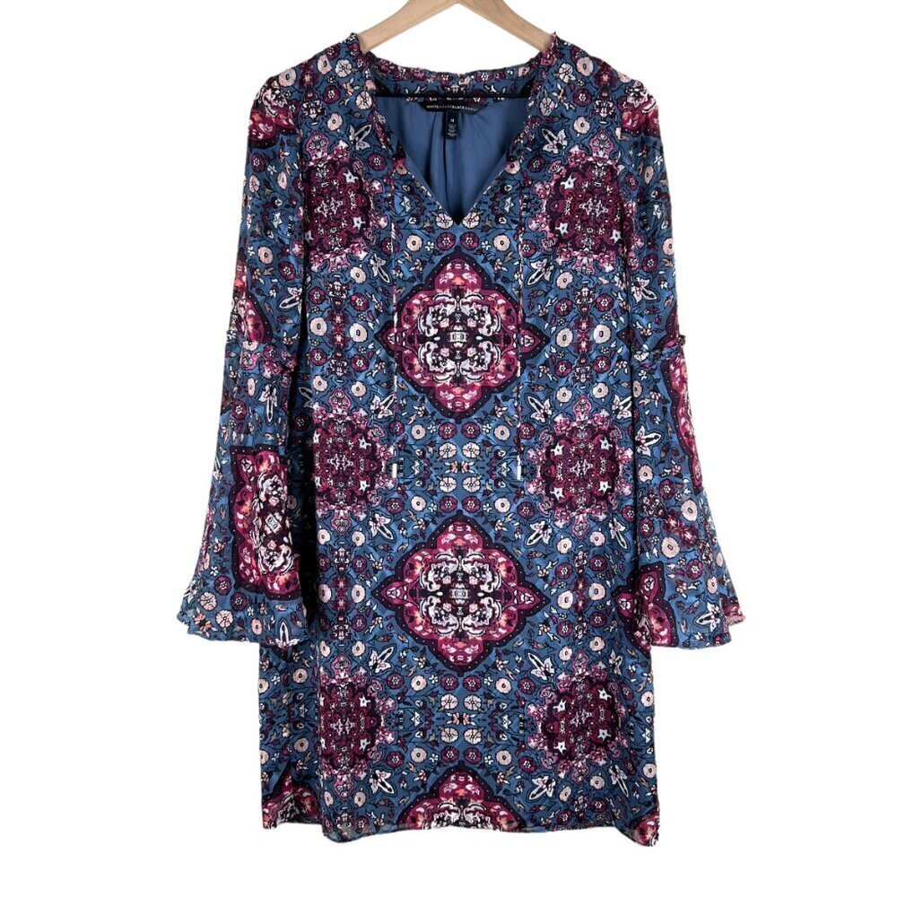 White House Black Market Medallion Long Bell Sleeve Shift Dress
